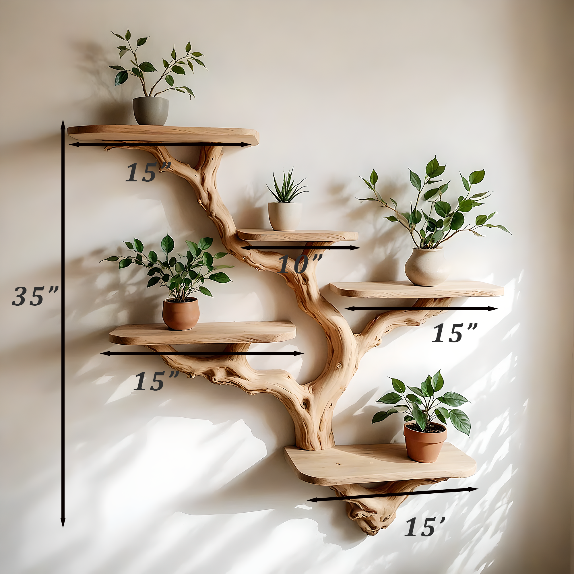 Handmade Tree Branch Bookshelf – Natural Wooden Wall Shelf for Rustic Home Decor 