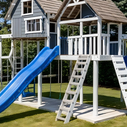 All-in-One Wooden Swing Set – Outdoor Playset with Double Slides & Swings