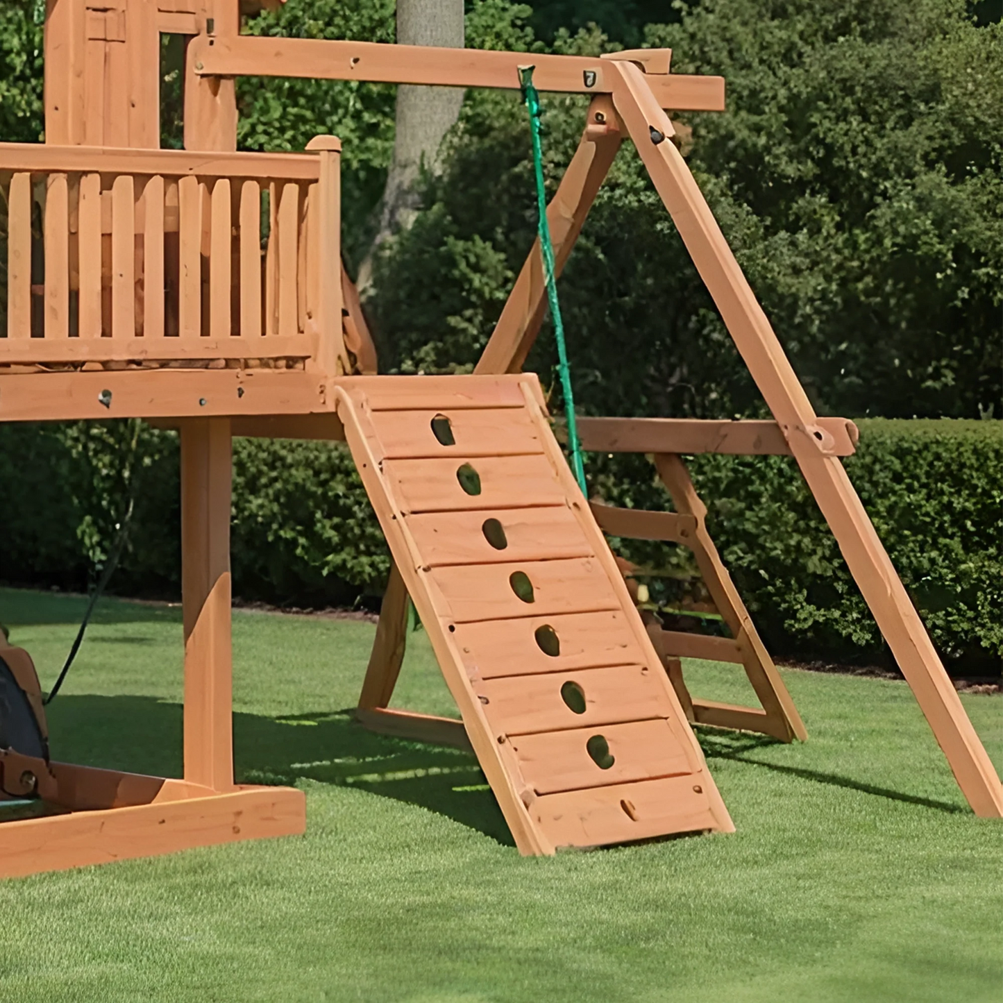 Kids Outdoor Playhouse Tower – Wooden Swing Set with Slide & Sandbox