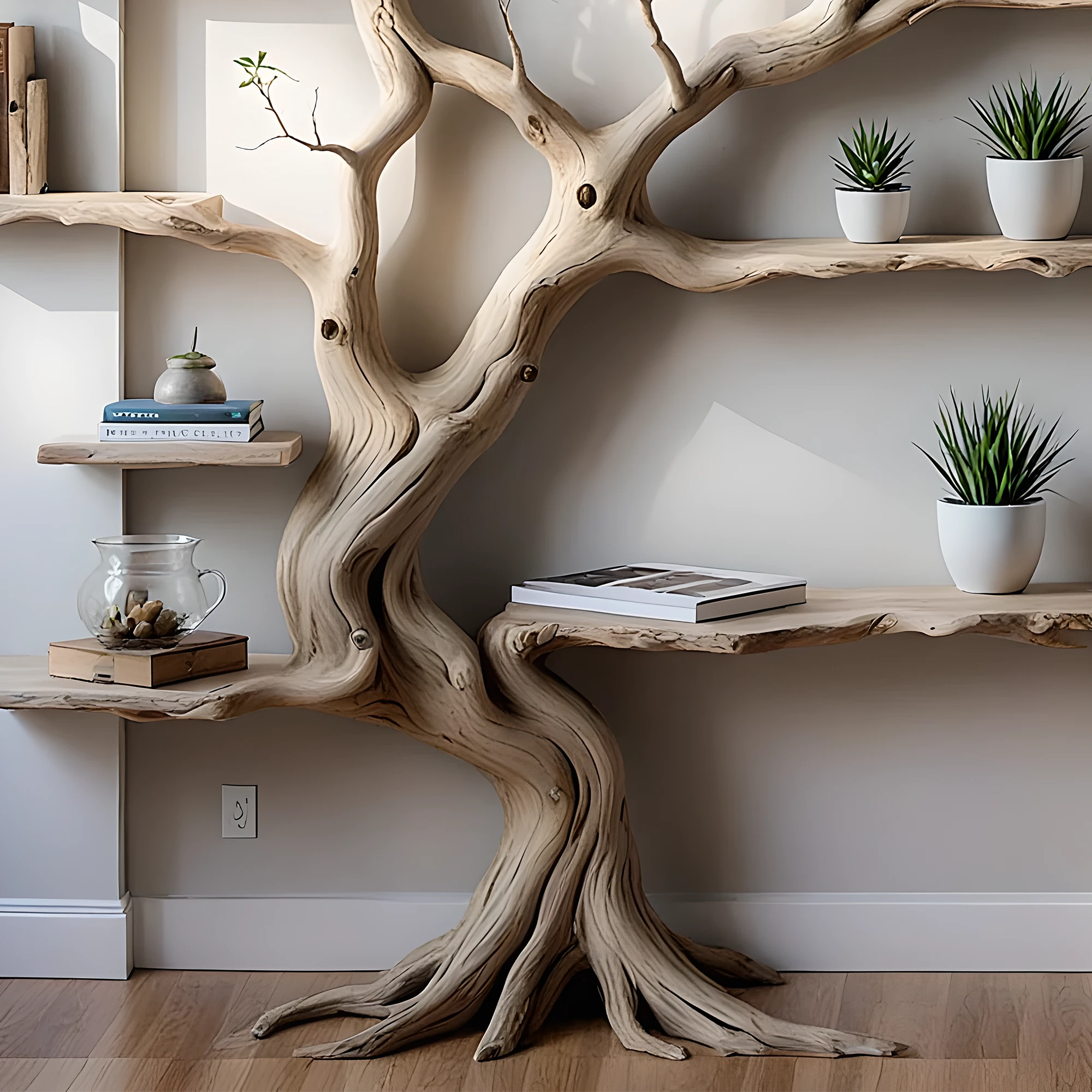 Tree branch floating shelf solid wood live edge floating corner wall shelf unique bookcase home decor. 