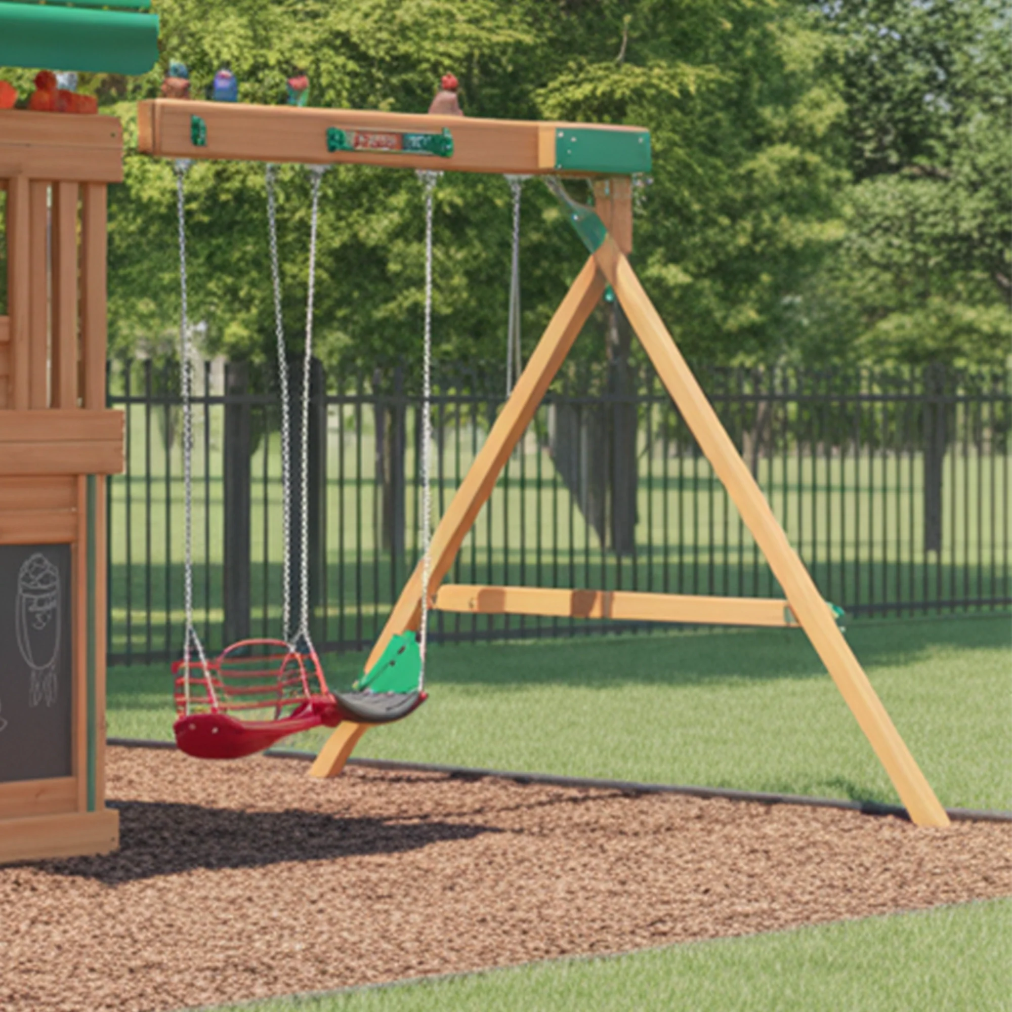 Backyard Wooden Playset with Tube Slide, Double Swings & Climbing Wall – Outdoor Adventure Swing Set for Kids | Durable & Safe Design