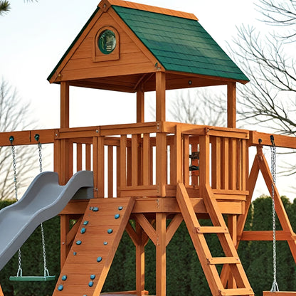 Wooden Swing Set for Children – Backyard Playhouse, Slide & Safe Swings Included