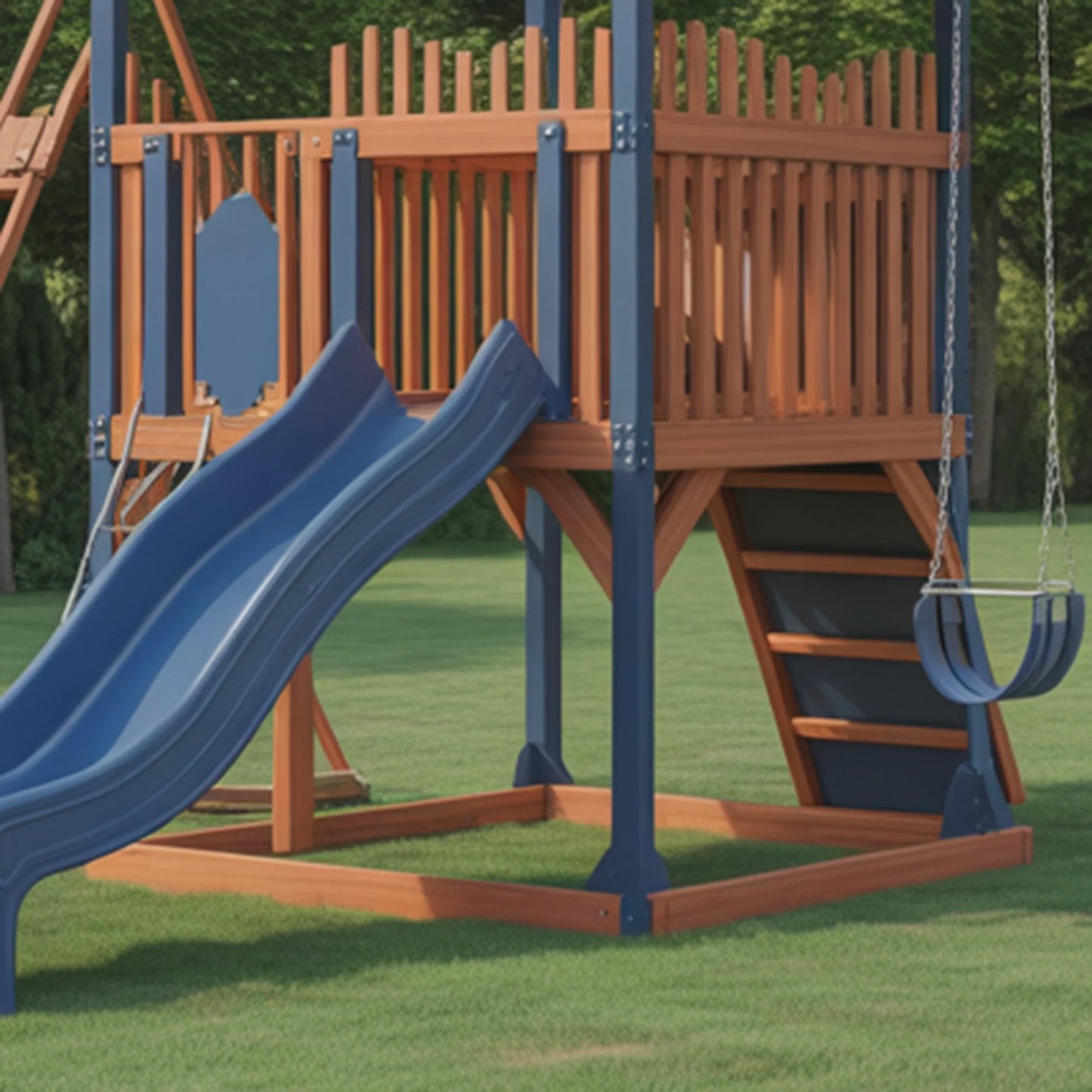 Premium Wooden Swingset with Double Slide & Swings – Outdoor Playset