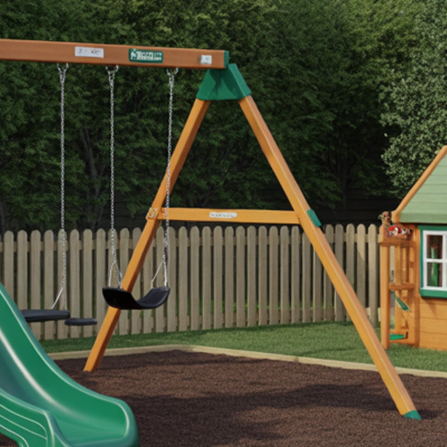 Wooden Playhouse with Tube Slide, Swing & Sandbox | 22x12x9 ft Backyard Kids Playground