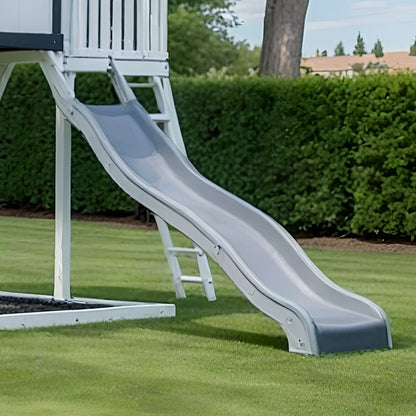 Outdoor Playhouse with Double Slides, Swings & Climbing Wall – Wooden Playground Set