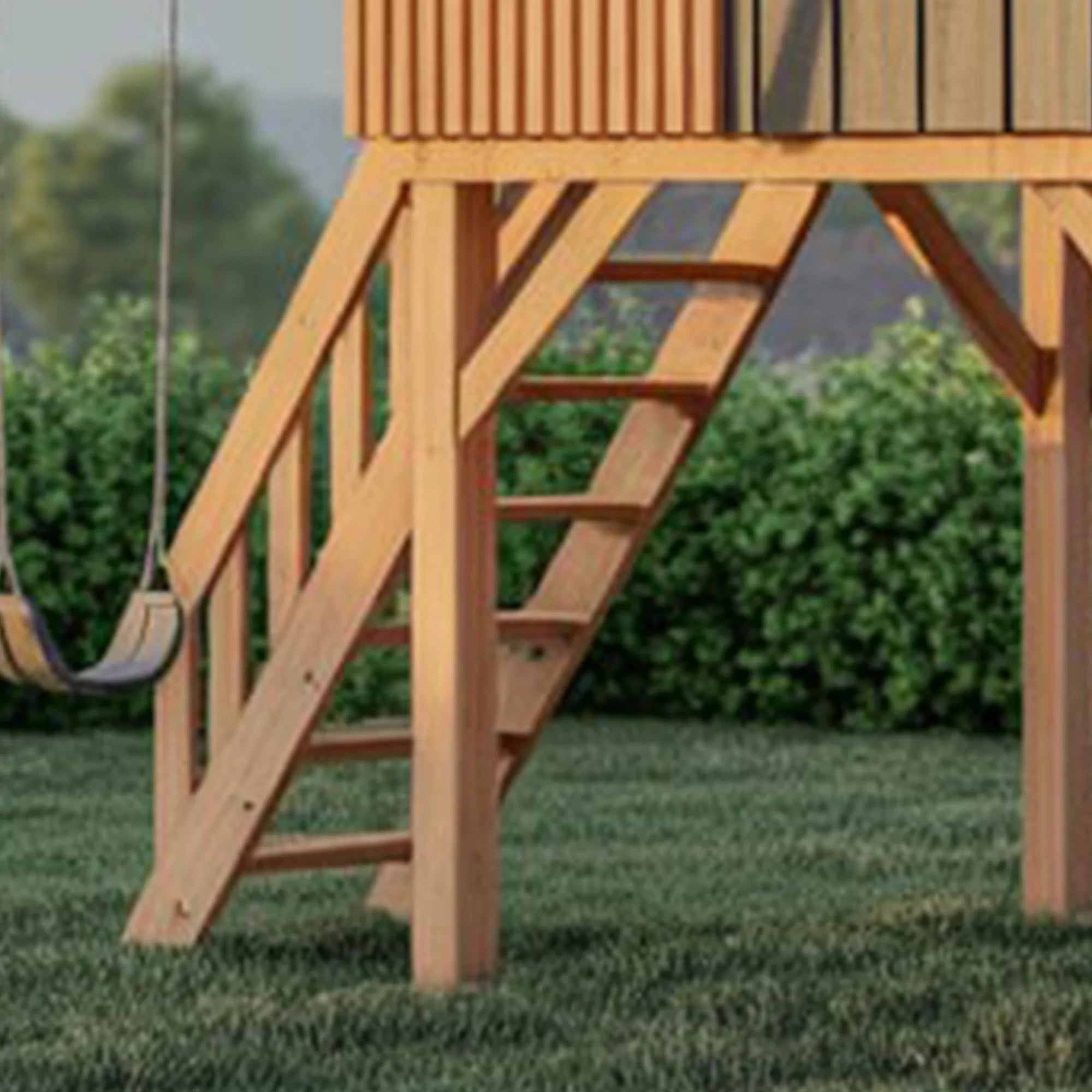 Modern Wooden Playhouse with Slide & Swings – 22ft x 12ft x 9ft Outdoor Kids Playground