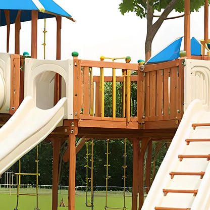 Wooden Swingset with Double Towers, Tube Slide & Swings – Kids Outdoor Playground