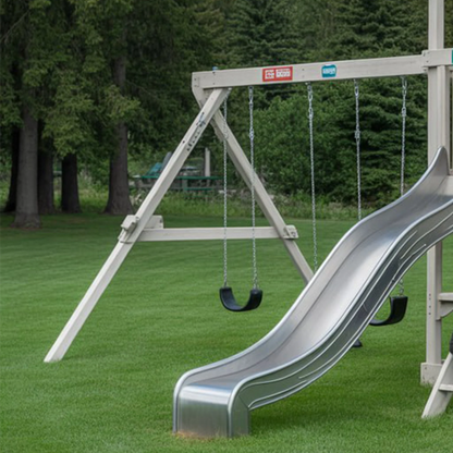 Premium Backyard Wooden Swingset with Double Slides & Playhouse