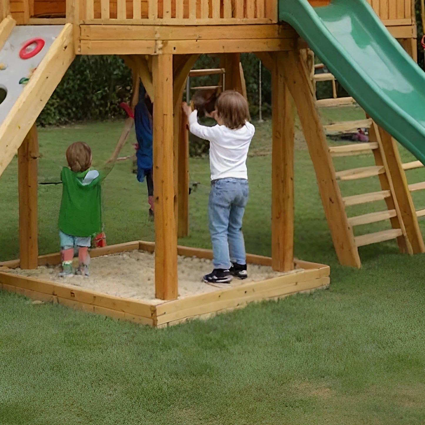 Deluxe Wooden Swing Set with Playhouse, Slides & Climbing Features
