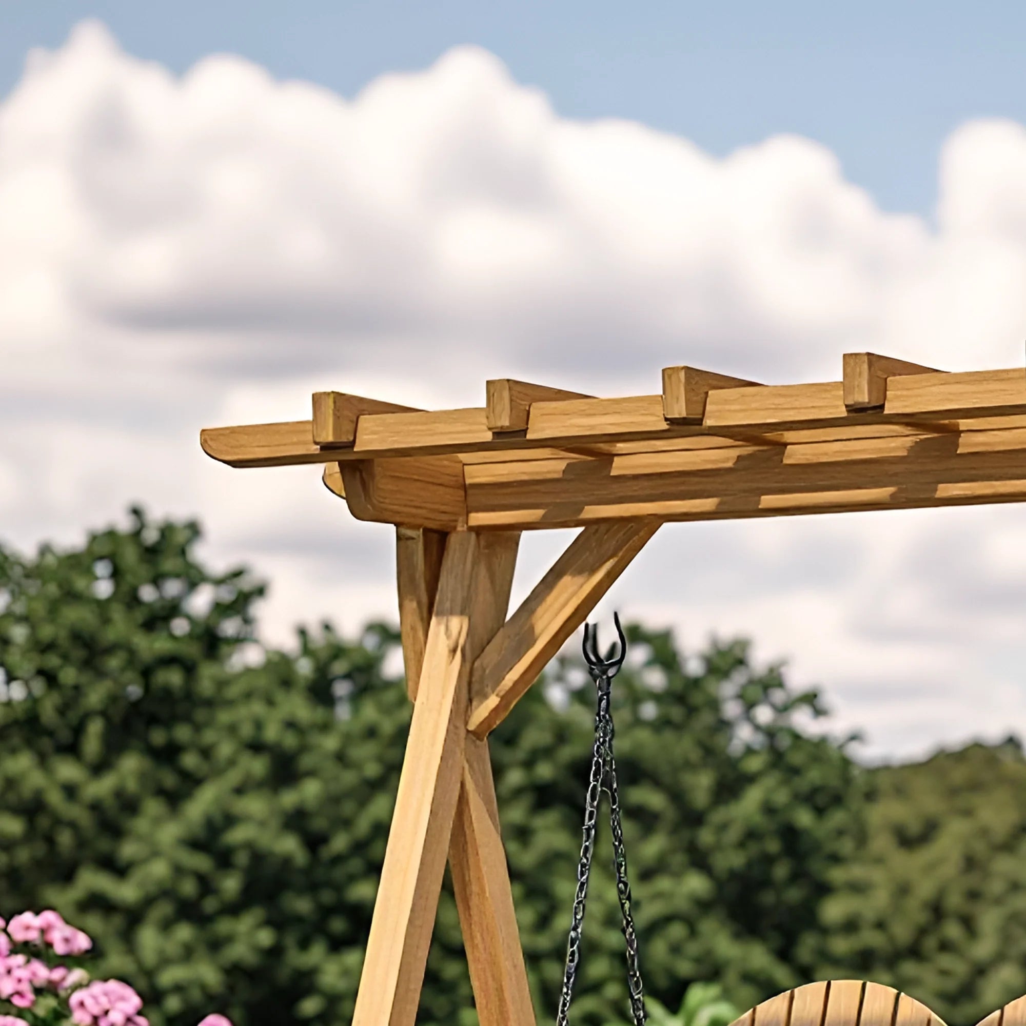 Wooden Garden Swing with Pergola Frame 10x12 ft | Outdoor Patio Swing Seat for Backyard & Porch