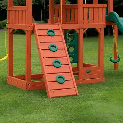 Wooden Swingset with Rope Ladder, Slides & Backyard Swing Seats