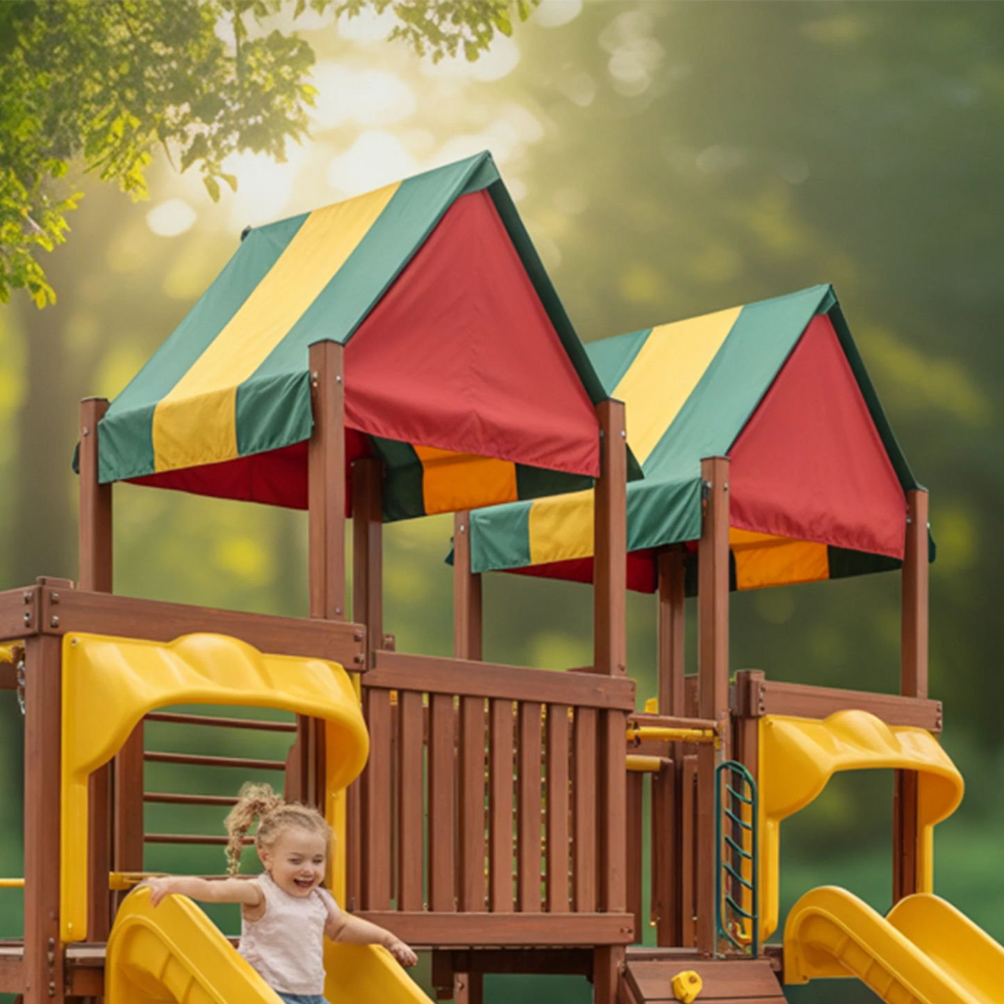 Wooden Swingset with Double Towers, Slides & Swings – Outdoor Kids Playground