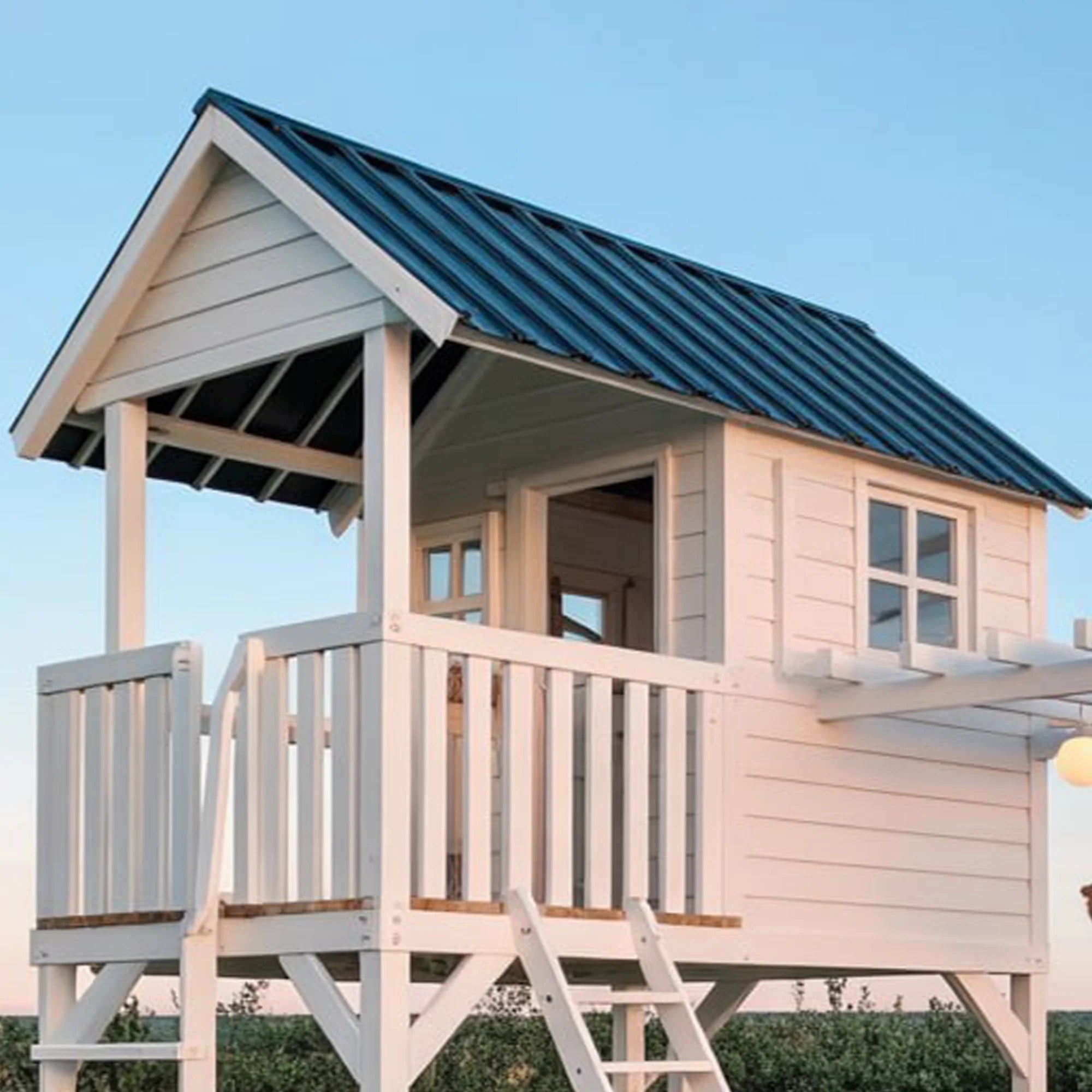 Luxury Wooden Playhouse with Deck, Swing & Slide – 20ft Backyard Kids Outdoor Playground