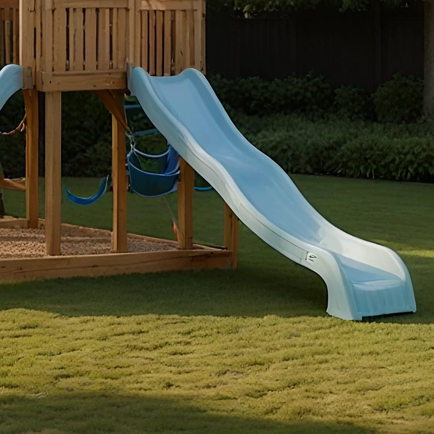 Sturdy Outdoor Wooden Swing Set with Slide & Sandbox – Backyard Playhouse Tower