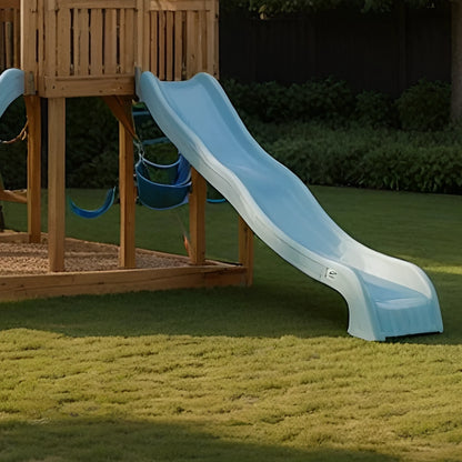 Sturdy Outdoor Wooden Swing Set with Slide & Sandbox – Backyard Playhouse Tower