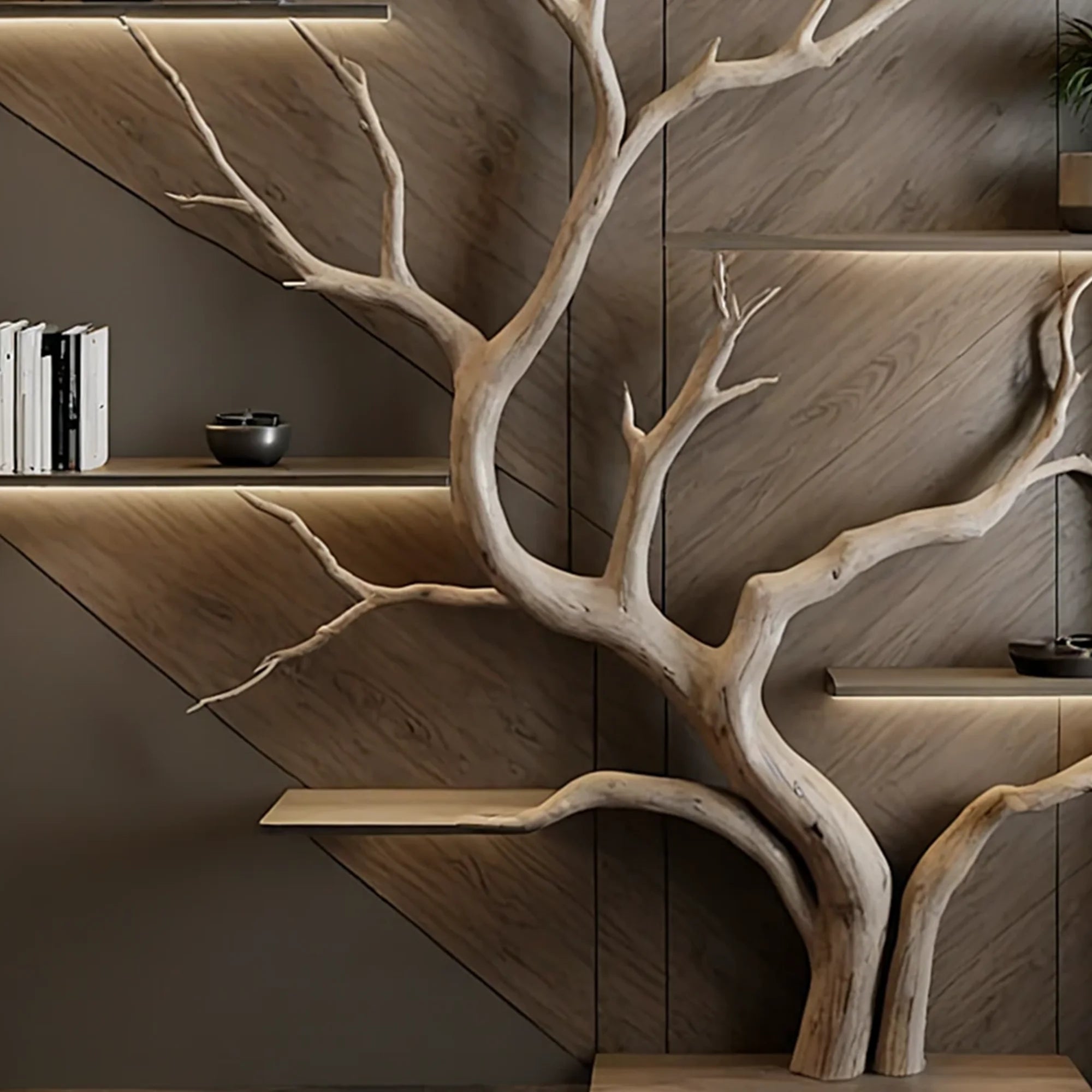 Tree branch bookshelf custom size shelf solid wood live edge floating corner wall shelf unique bookcase housewarming gift 