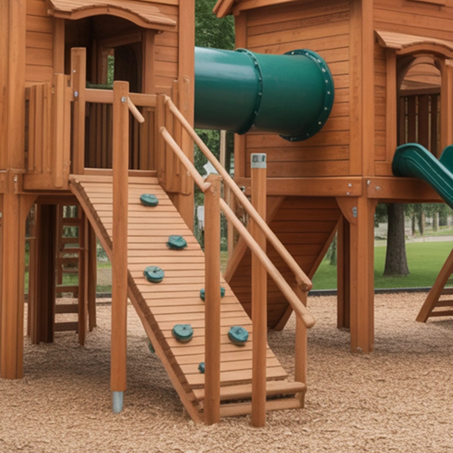 Wooden Kids Playhouse with Tube & Straight Slide | 12x12x9 ft Outdoor Playground