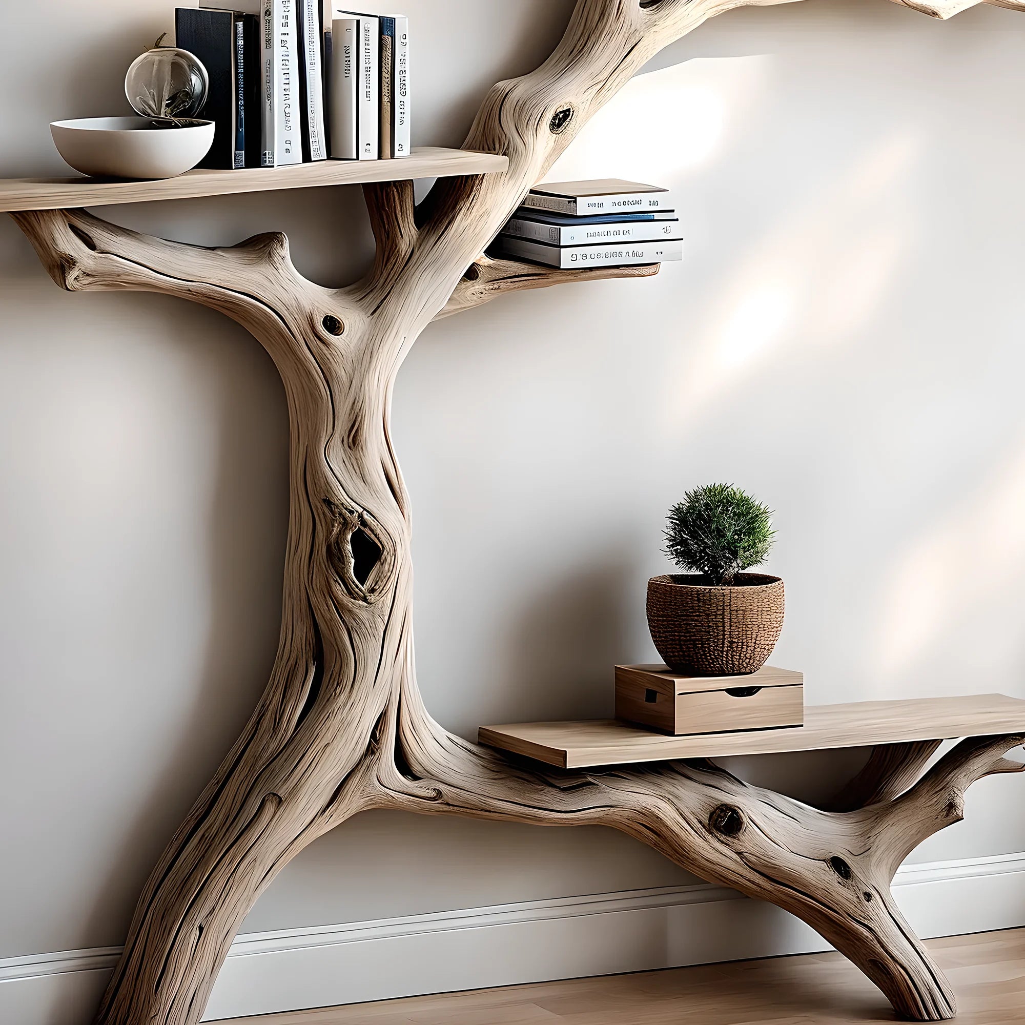 Bookshelf combined with reading table made of solid wood 