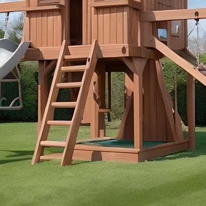 Wooden Swing Set for Backyard – Playhouse, Climbing Ladder & Double Swings