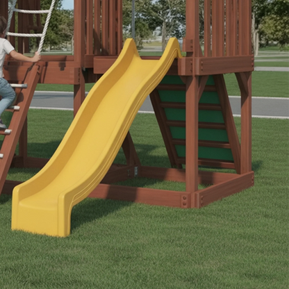 Deluxe Wooden Swingset with Dual Slides, Climbing Wall & Canopy Roof – Outdoor Backyard Playset