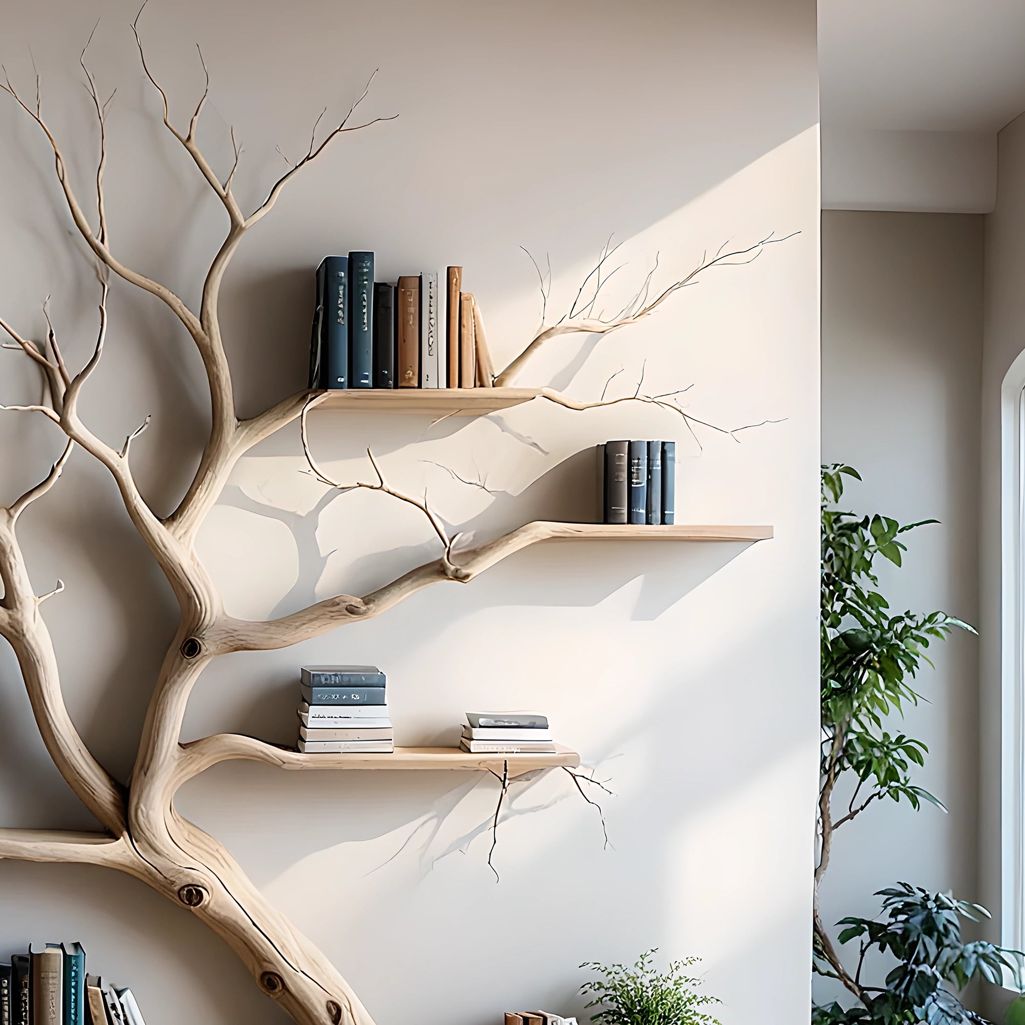 Decorative bookshelves for living room, driftwood bookshelves, solid wood bookshelves 