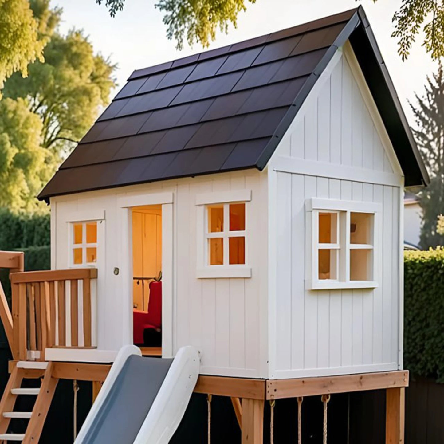 Backyard Swing Set with Sandbox & Slide – Wooden Outdoor Playhouse for Children