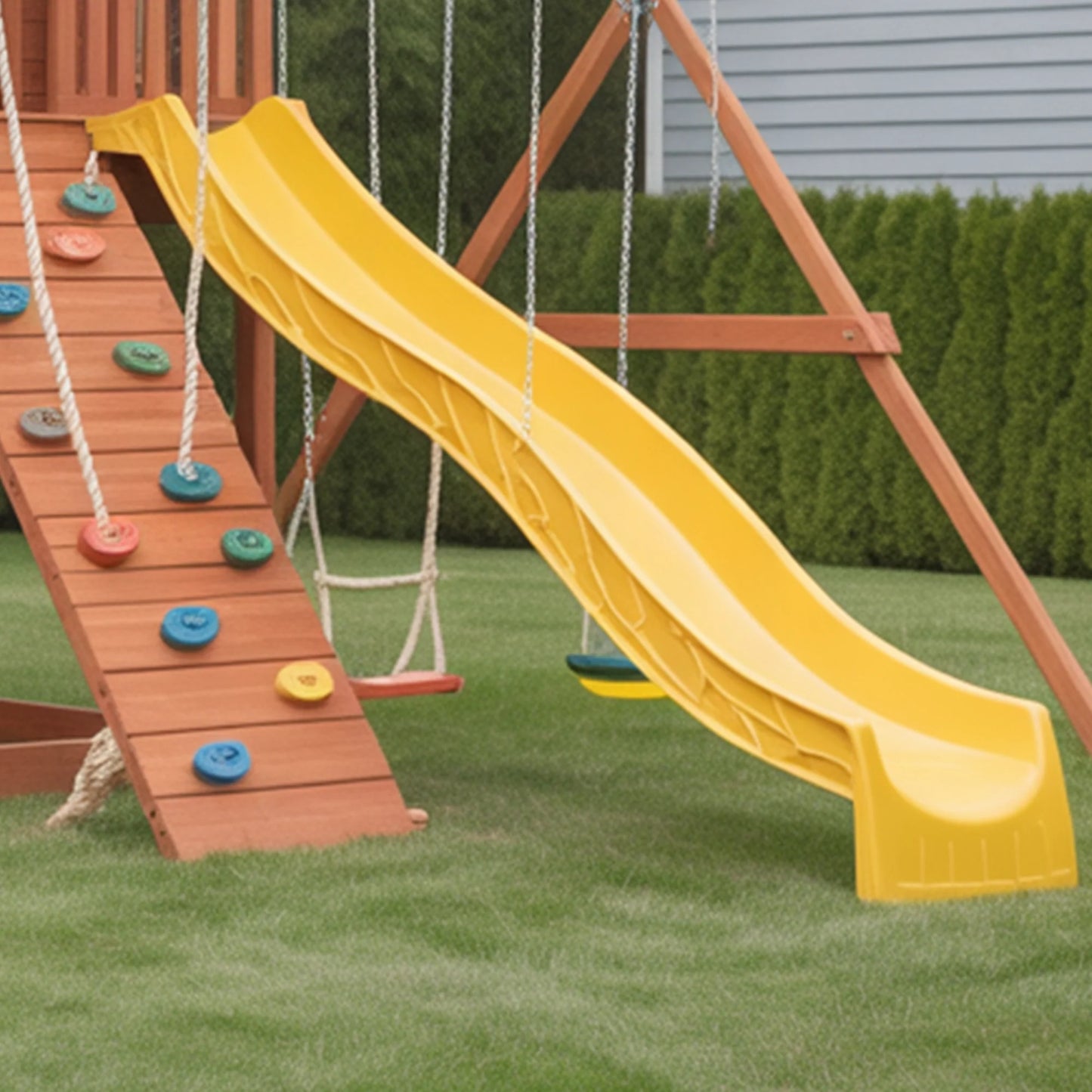 Wooden Swingset with Spiral Tube Slide, Straight Slide & Swings – Kids Outdoor Playground