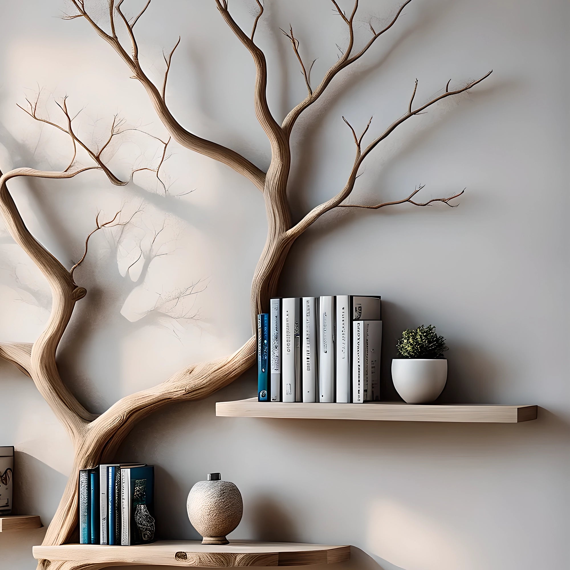 Bookshelf Tree-shaped wooden shelf for interior decoration, handmade wooden shelf, bookshelf made of aged wood 