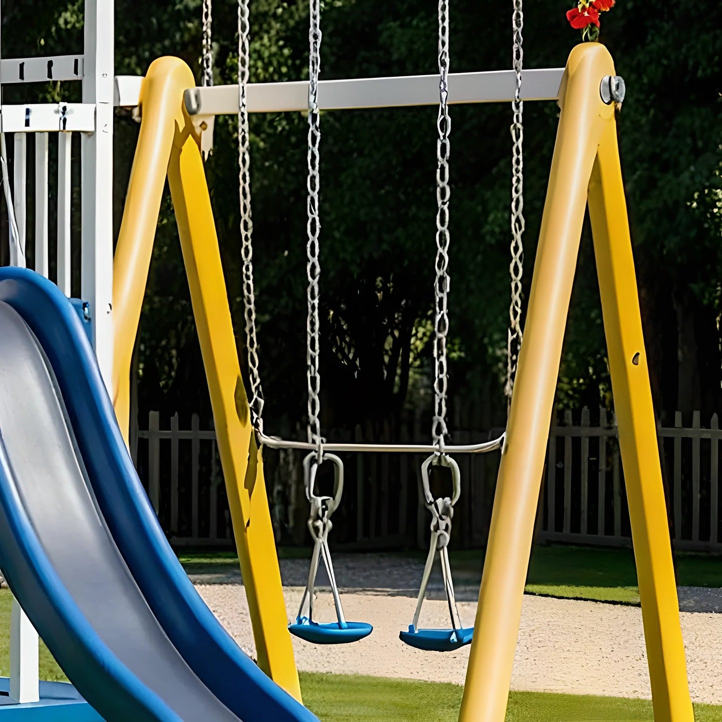 Wooden Outdoor Play Structure – Twin Playhouse, Swings & Slides for Kids