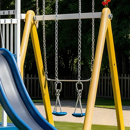 Wooden Outdoor Play Structure – Twin Playhouse, Swings & Slides for Kids