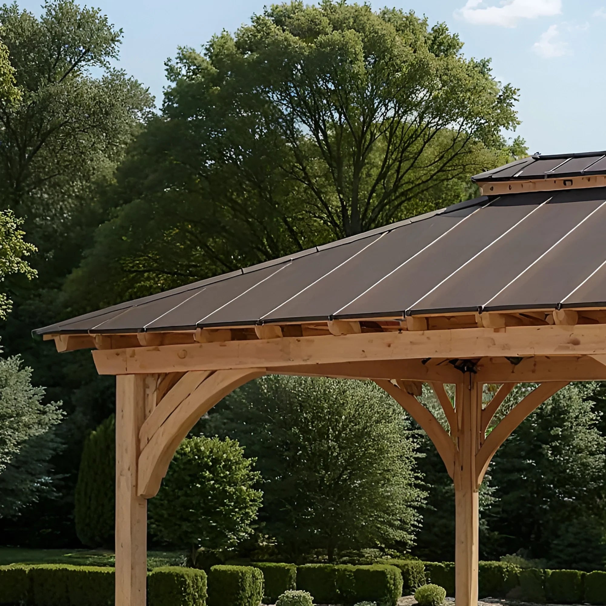 12x12 Wooden Gazebo with Metal Roof | Outdoor Pavilion for Patio, Garden & Poolside Lounge