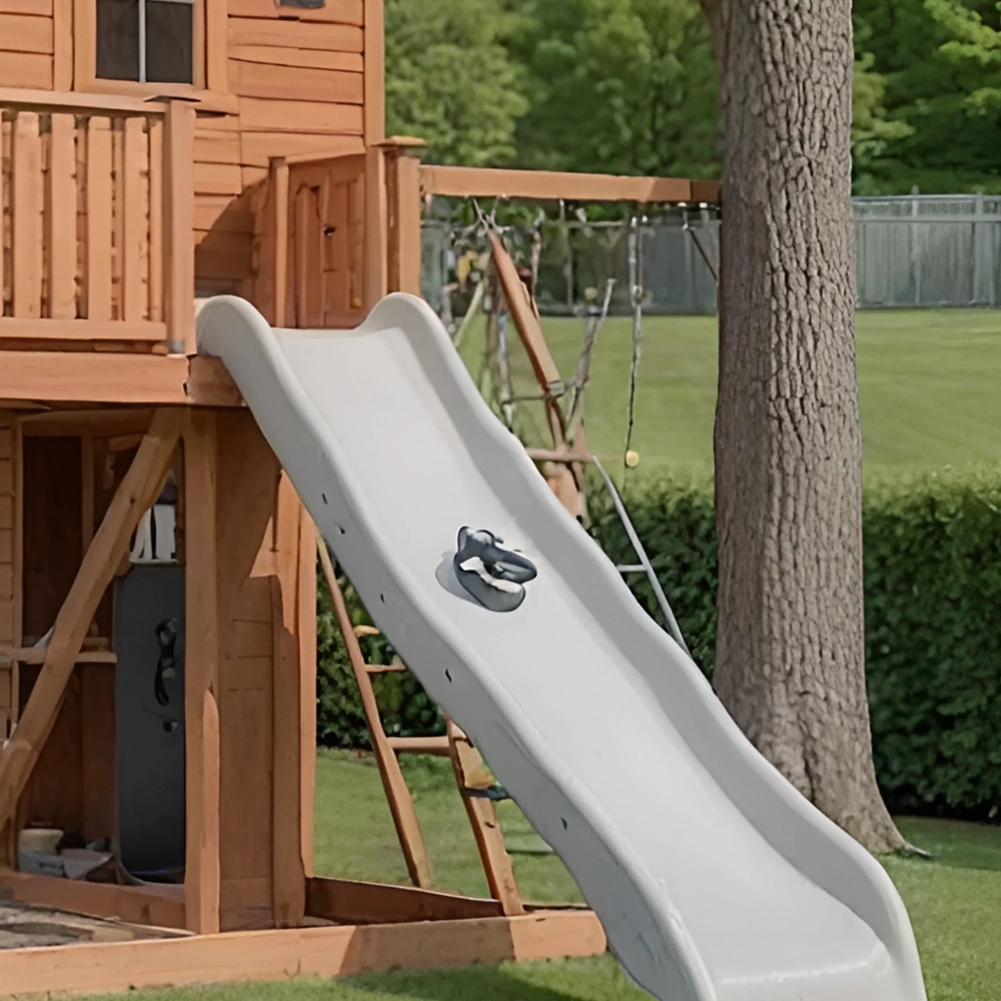 Large Outdoor Swing Set with Playhouse, Double Slides & 3 Swings
