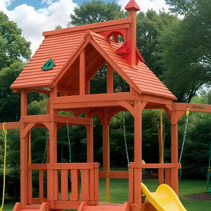 Kids Wooden Playground Set with Slide, Climbing Wall & Swings