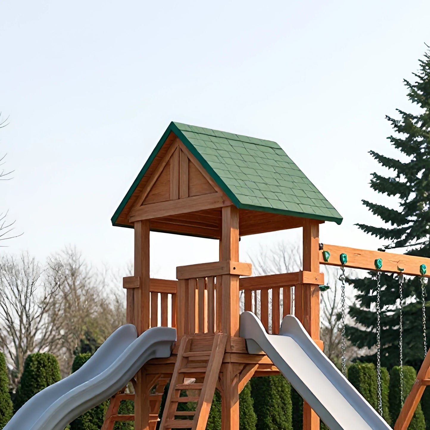 Family Backyard Swing Set with Large Wooden Structure, Swings & Adventure Tower