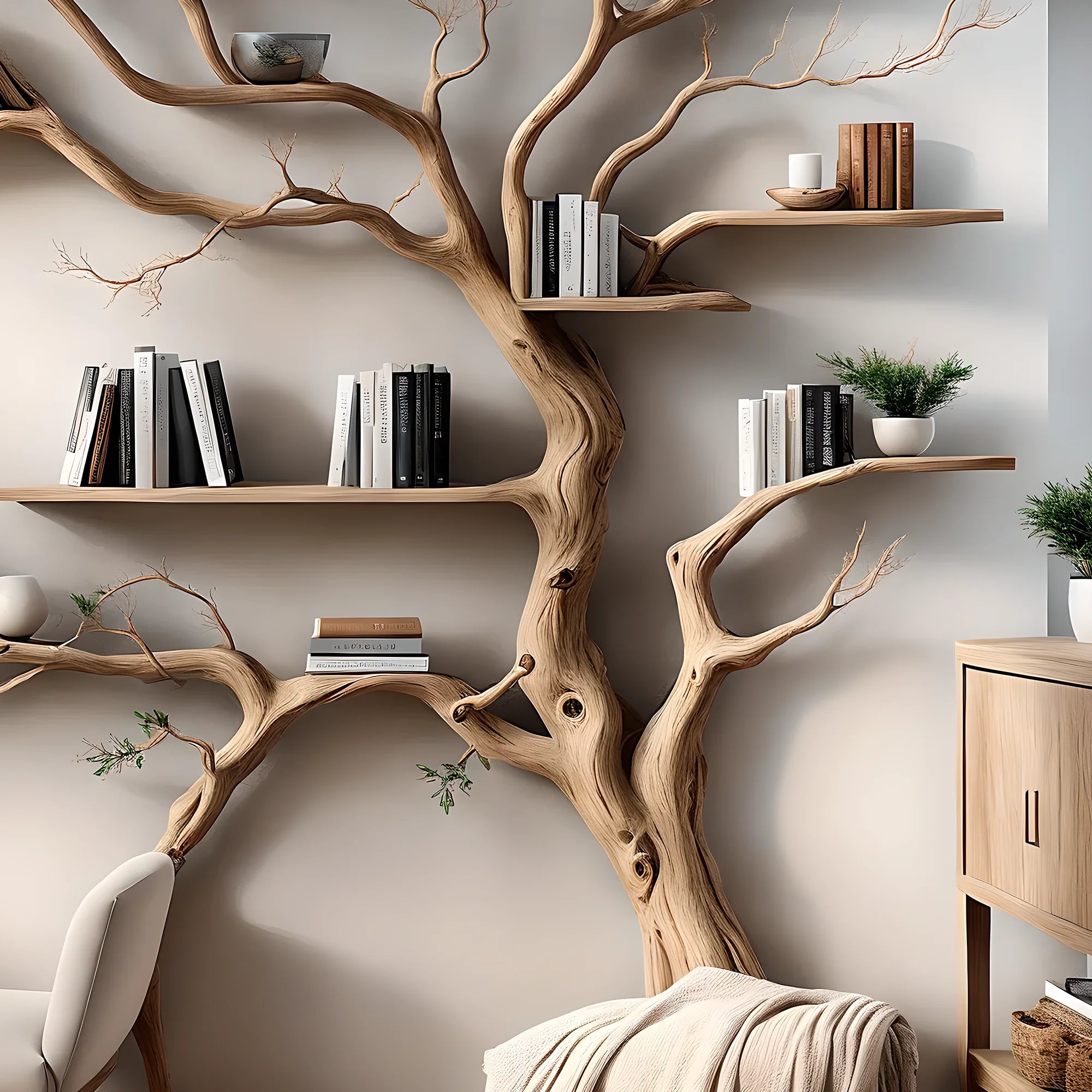 Bookshelf shaped like an old tree, bookshelf shaped like a solid wooden tree, children's bookshelf as a special gift 