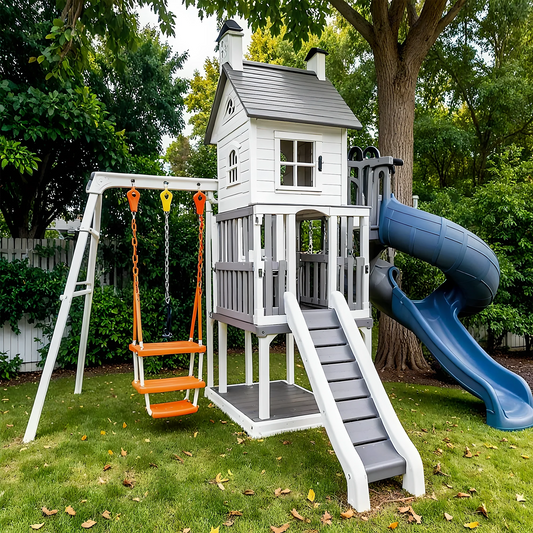 Kids Outdoor Wooden Playset – Safe Backyard Playground with Swings & Slides