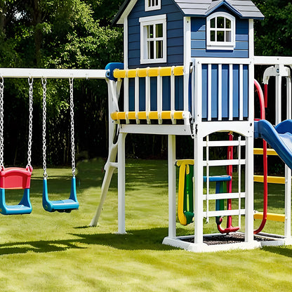 Durable Wooden Swing Set – Kids Outdoor Playset with Slides, Climbing & Playhouse