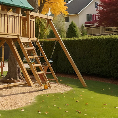 Backyard Wooden Swing Set with Double Slide, Swings & Playhouse – Outdoor Kids Playground