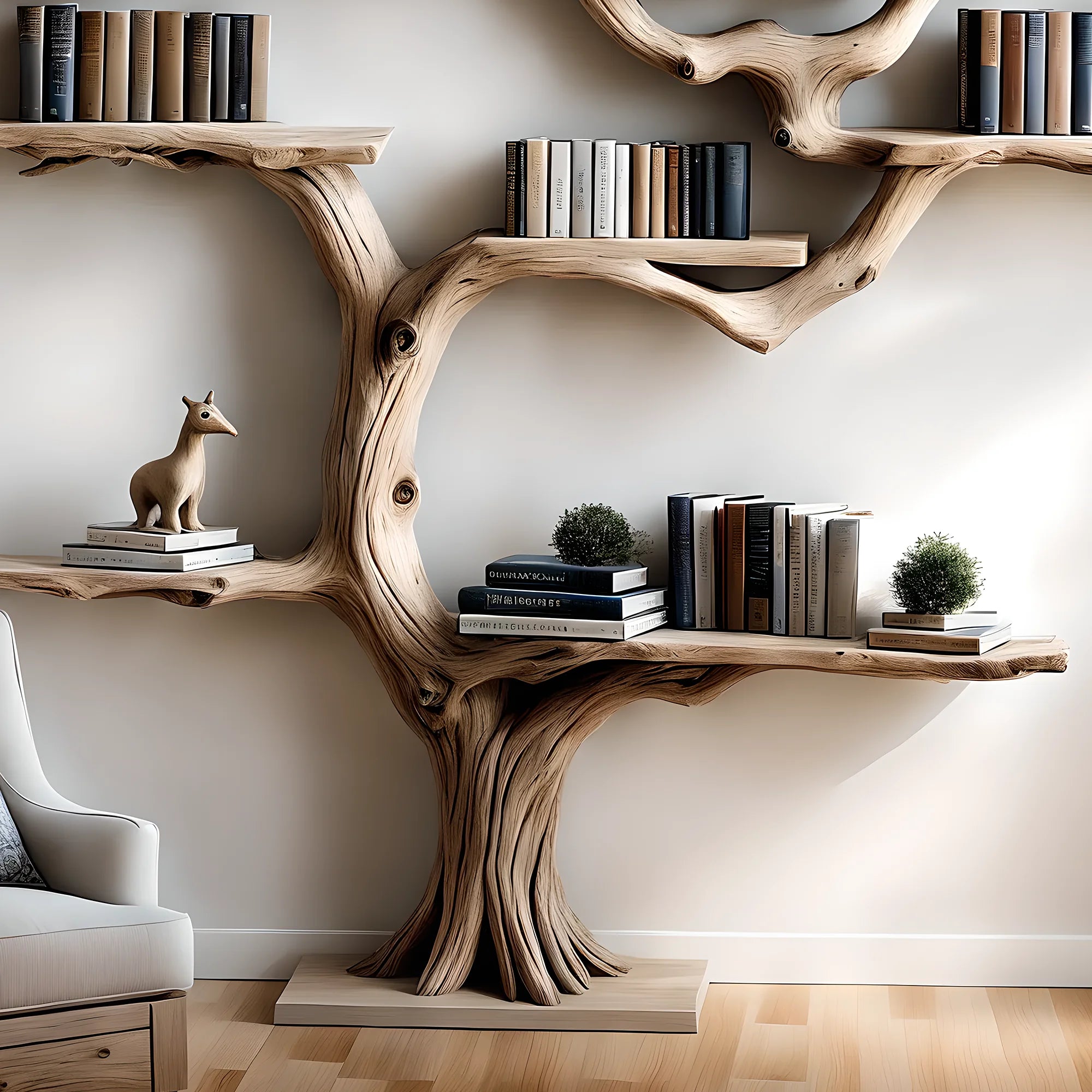 floating bookshelf tree shaped bookshelf old wooden bookshelf, driftwood 