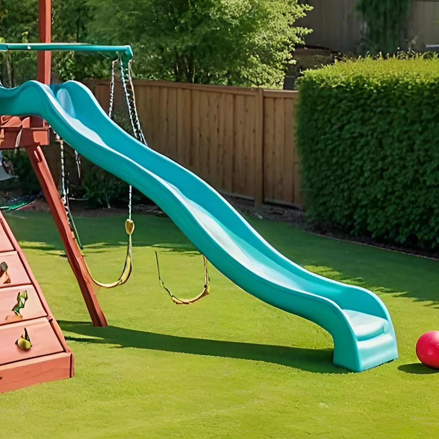 Wooden Swing Set with Slide, Rock Wall & Playhouse – Backyard Kids Playground Outdoor Fun