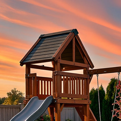 Wooden Swing Set with Slides, Climbing Features & Playhouse – Outdoor Fun Station