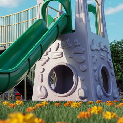 Durable Epoxy Plastic Swingset with Slide & Playhouse – 22ft x 12ft