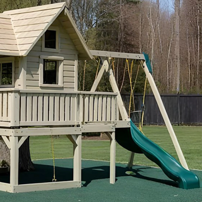 Solid Wood Swing Set with Climbing Ladder, Sandbox & Slide – Outdoor Playground
