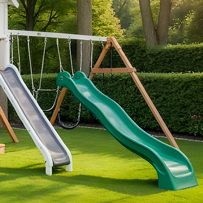 Premium Kids Wooden Playground with Dual Slides, Swings & Adventure Playhouse