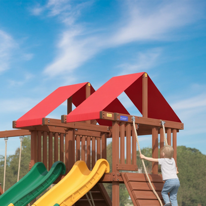 Wooden Outdoor Swingset with Double Slides & Playhouse | Durable Kids Playground