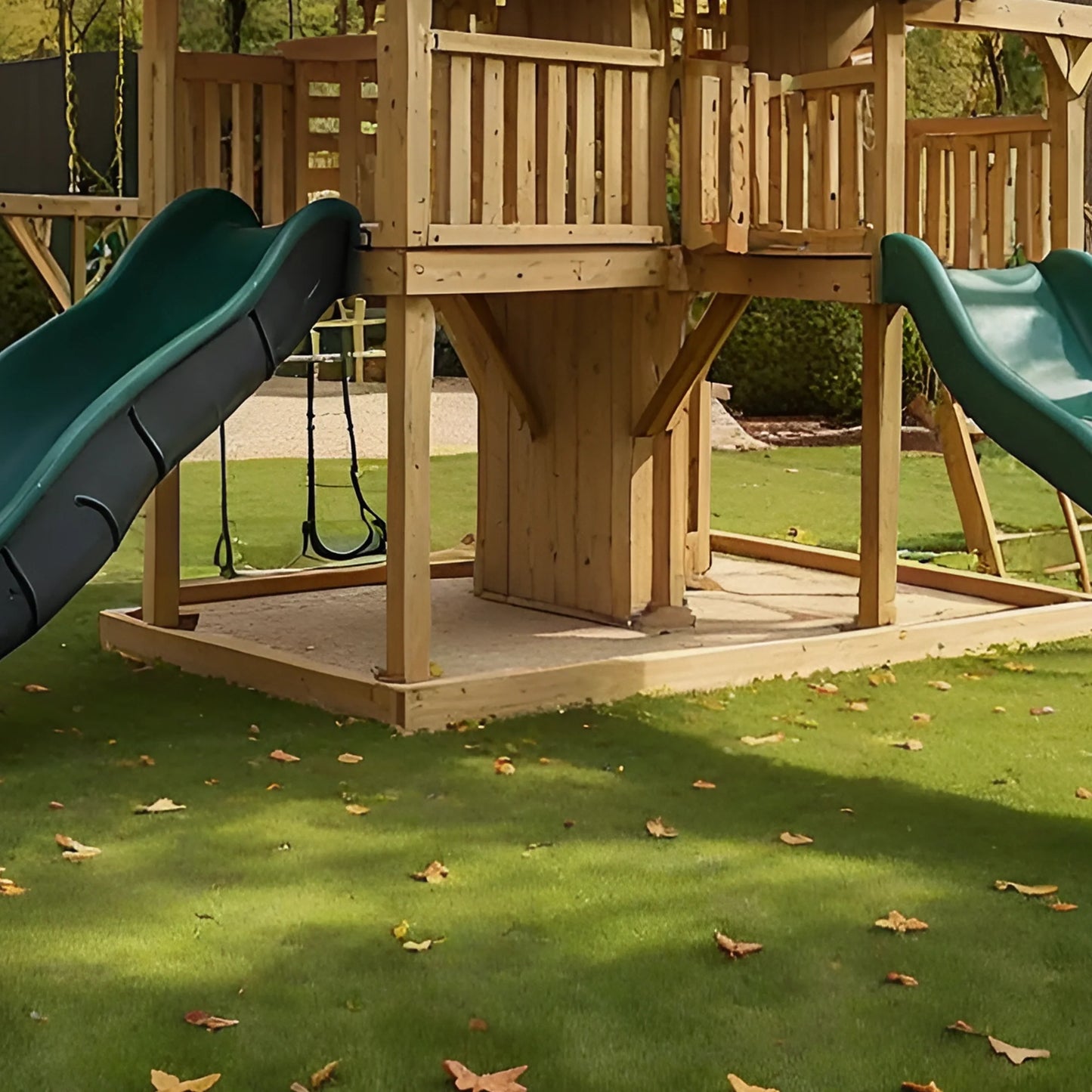 Premium Wooden Outdoor Swing Set with Playhouse, Swings & Activity Wall