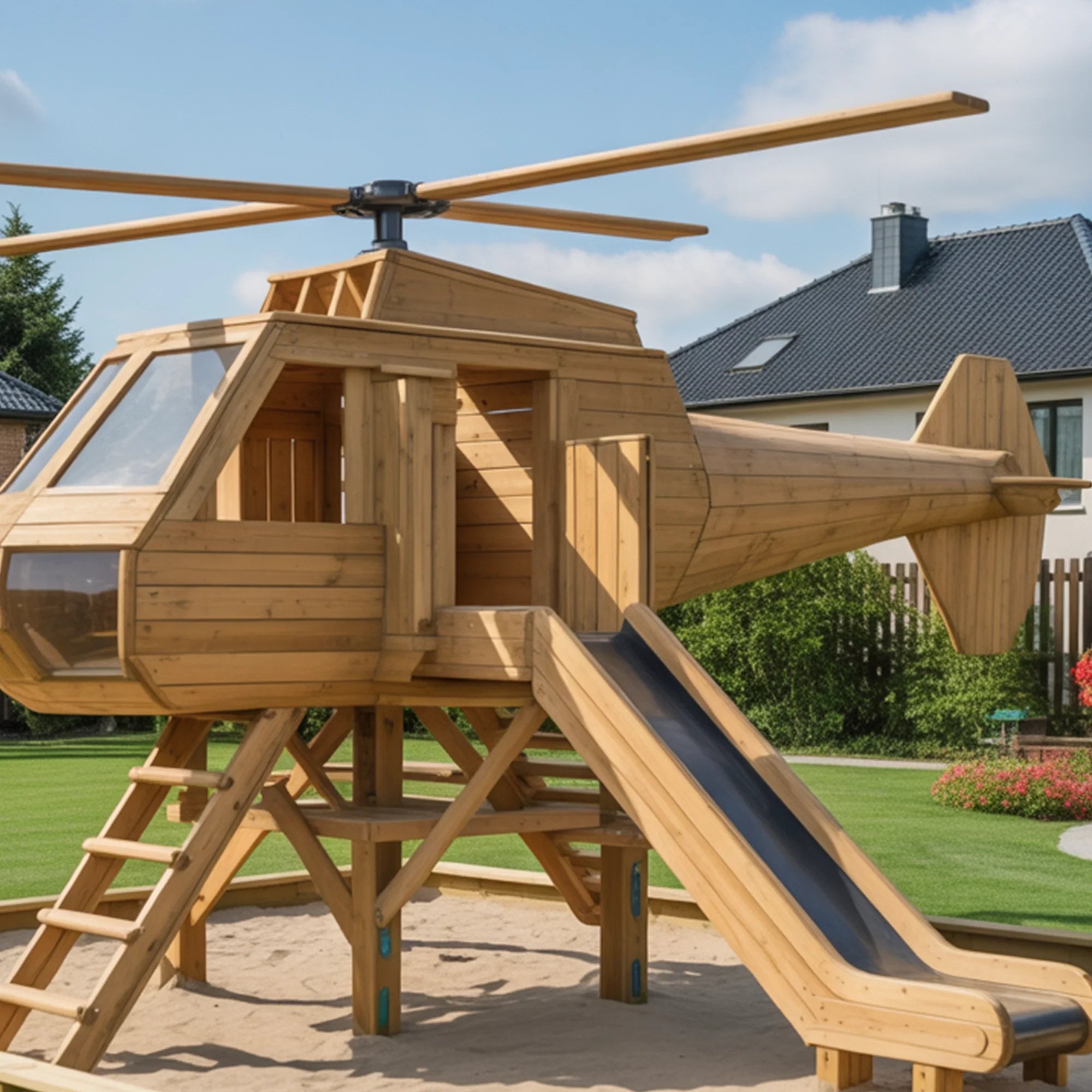 XL Wooden Helicopter Playhouse – 19.7ft | Backyard Outdoor Playground