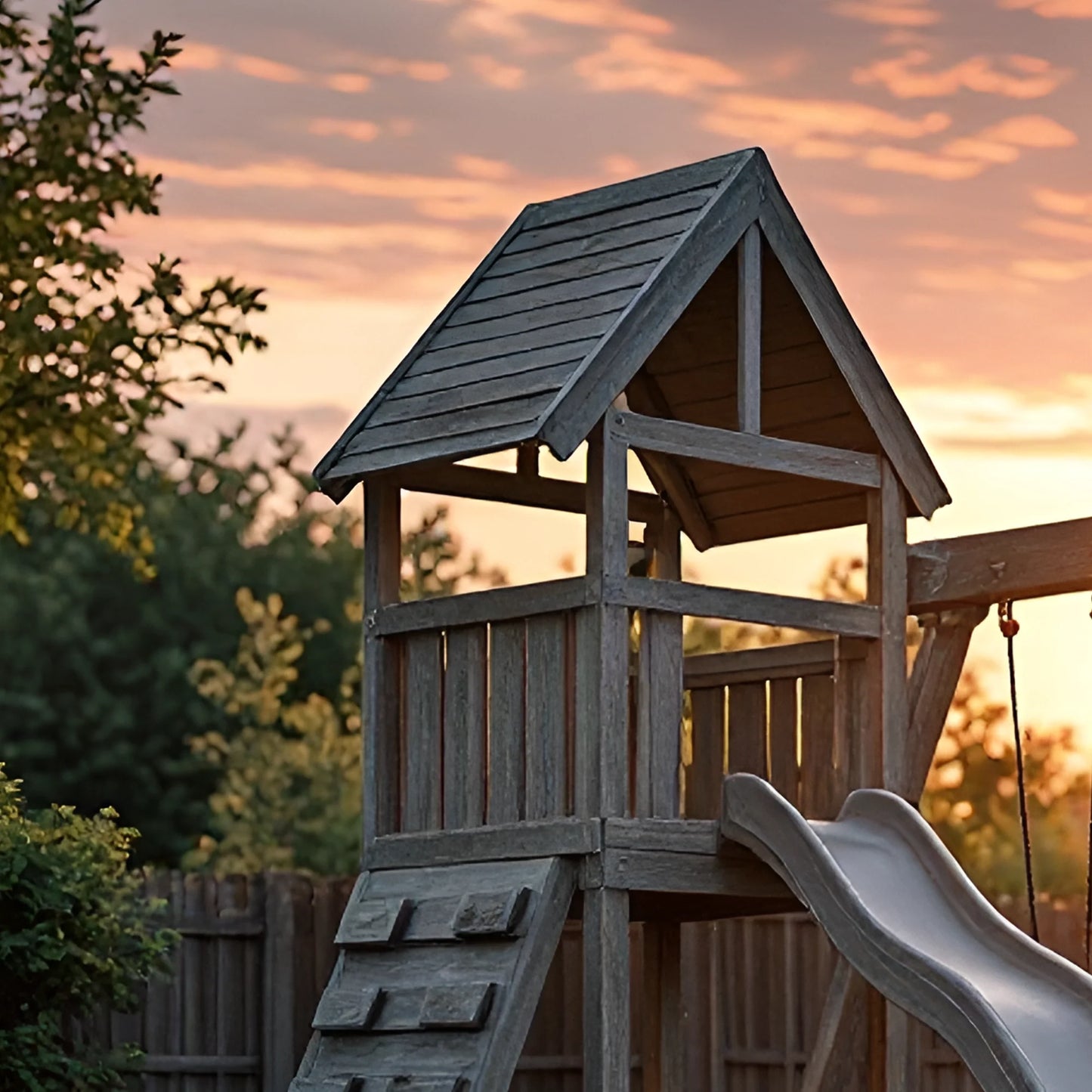 Wooden Swing Set with Slide & Playhouse – Outdoor Playground for Kids Backyard Fun
