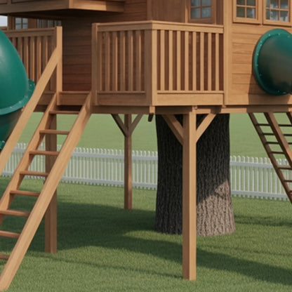 Wooden Treehouse Swingset with Double Tube Slides – Outdoor Playset