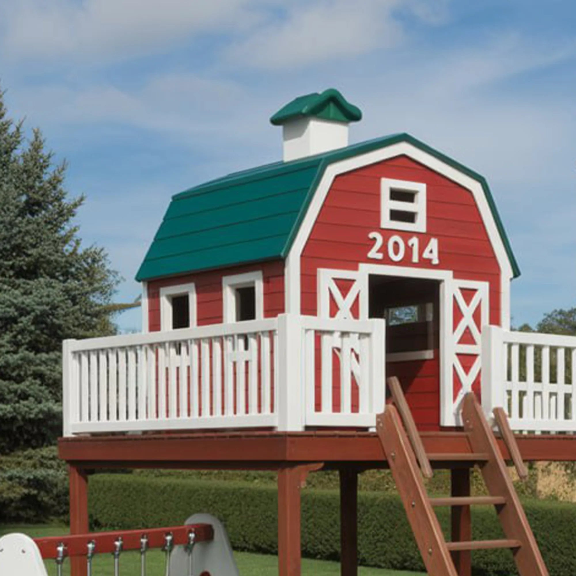 Large Outdoor Wooden Playhouse with Slide, Swings & Climbing Tower – 22ft Backyard Playground